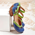 Women's Contrast-Panel Ankle Strap Flats with Cutout Details - Blue