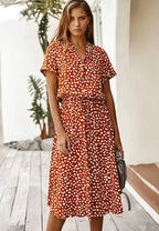 Women's Midi Summer Dress Adjustable Waist Lightweight Printed