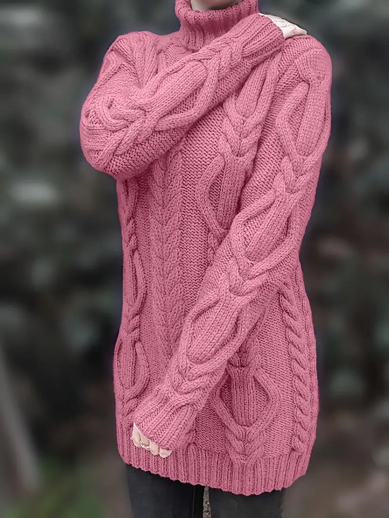 Women's Oversized Cable Knit Turtleneck Sweater