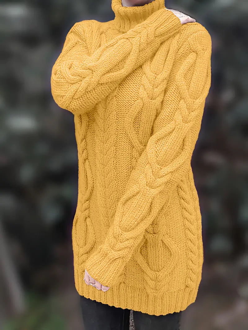 Women's Oversized Cable Knit Turtleneck Sweater