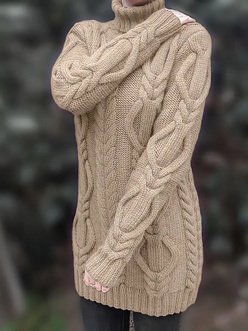 Women's Oversized Cable Knit Turtleneck Sweater
