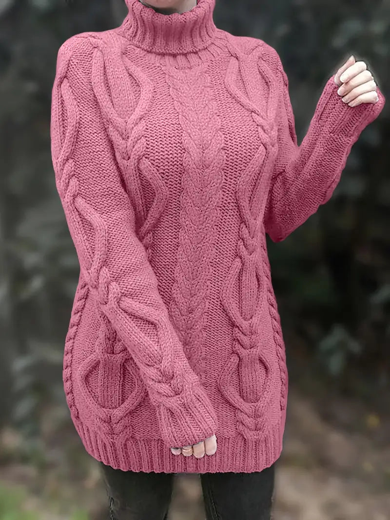 Women's Oversized Cable Knit Turtleneck Sweater