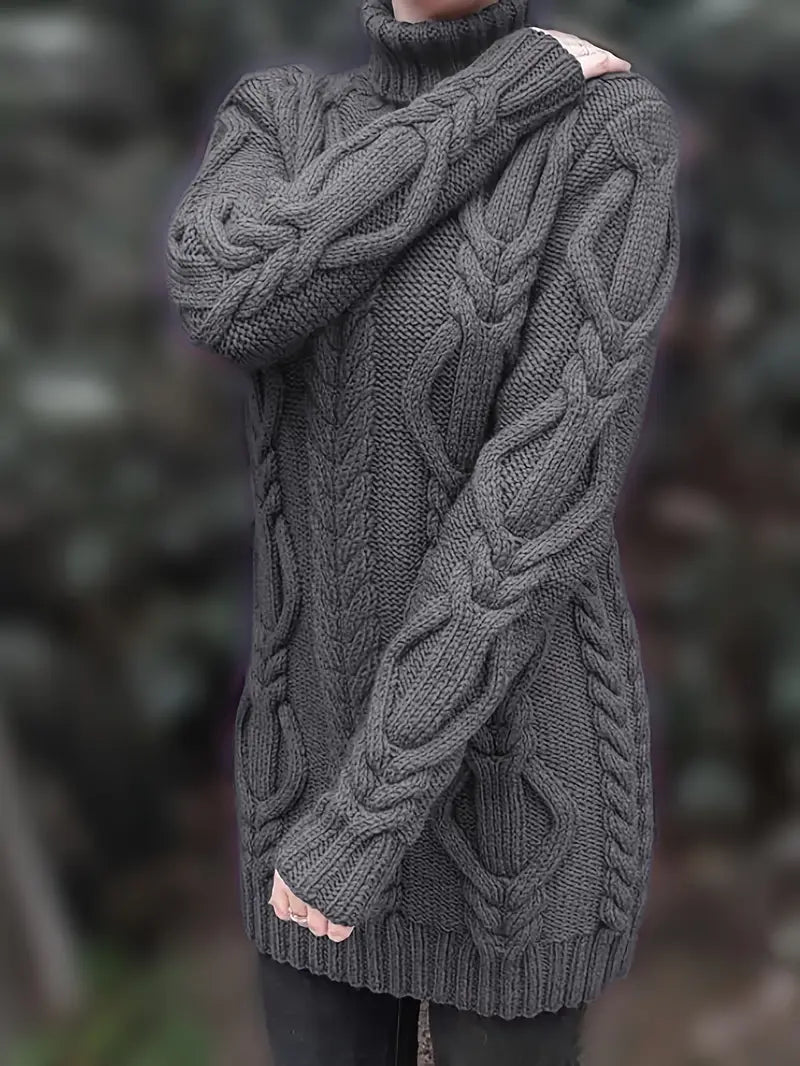Women's Oversized Cable Knit Turtleneck Sweater