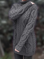 Women's Oversized Cable Knit Turtleneck Sweater