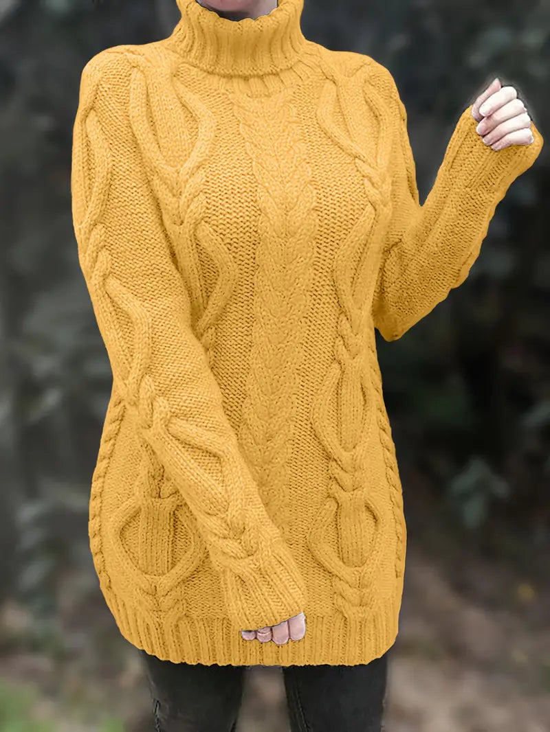 Women's Oversized Cable Knit Turtleneck Sweater