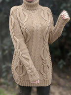 Women's Oversized Cable Knit Turtleneck Sweater