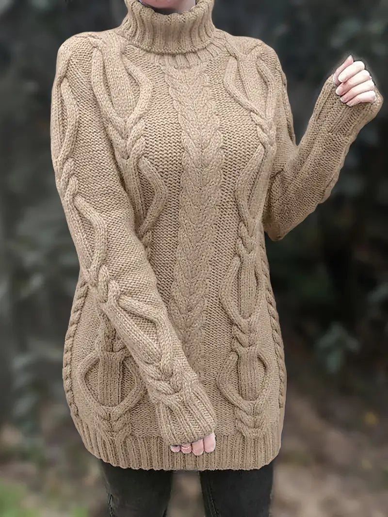 Women's Oversized Cable Knit Turtleneck Sweater