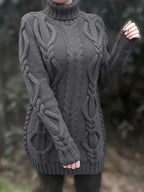 Women's Oversized Cable Knit Turtleneck Sweater