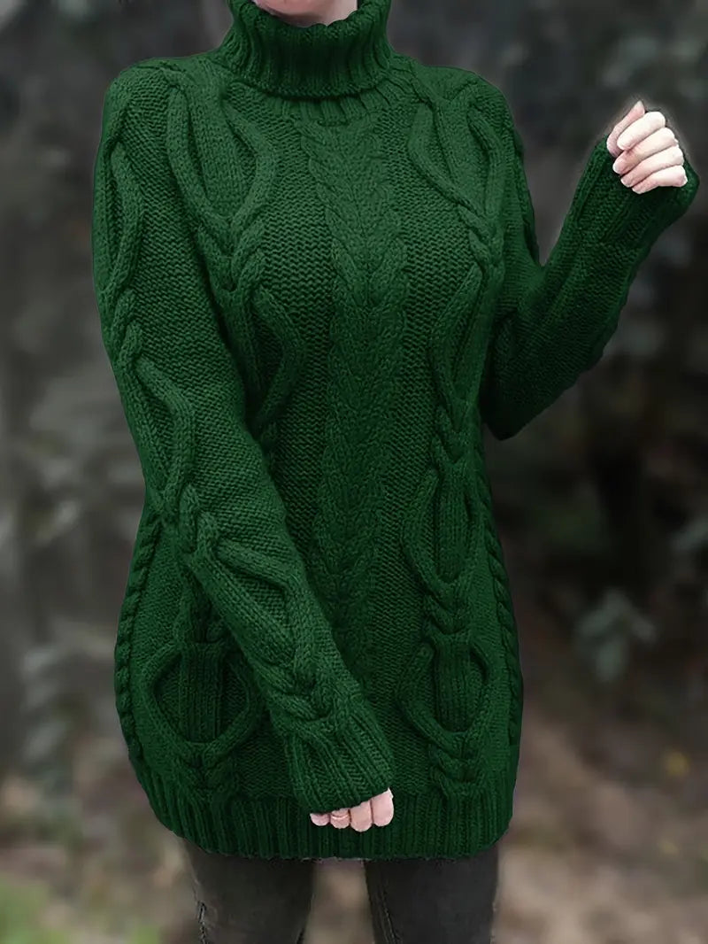 Women's Oversized Cable Knit Turtleneck Sweater