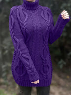 Women's Oversized Cable Knit Turtleneck Sweater