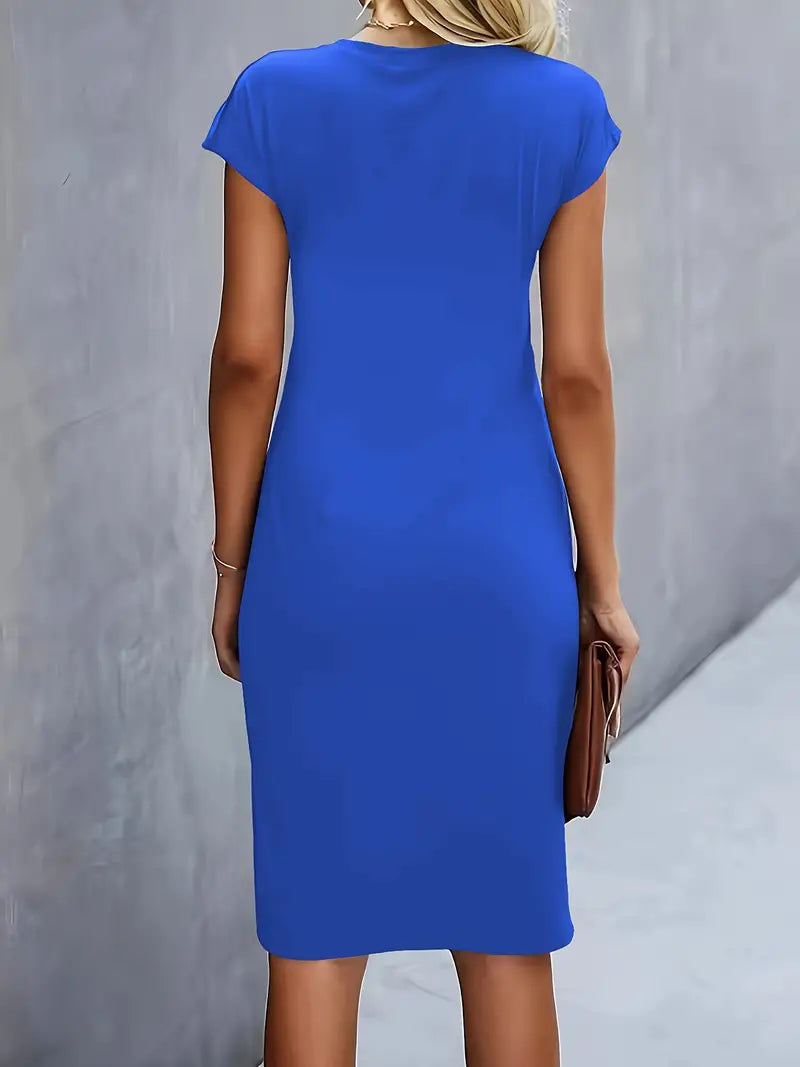 Women's Ruched Waist Bodycon Short Sleeve Midi Dress