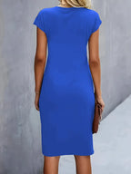 Women's Ruched Waist Bodycon Short Sleeve Midi Dress