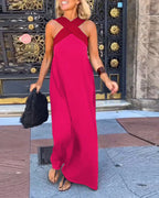 Women's Crossover Halter Maxi Dress With Flowing Silhouette