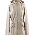 Women's Lightweight Hooded Spring Jacket with Drawstring Cinch Waist - Khaki