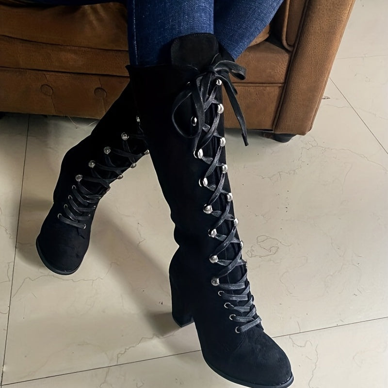 Women's Laced Shaft Tall Boots for Dresses and Skirts