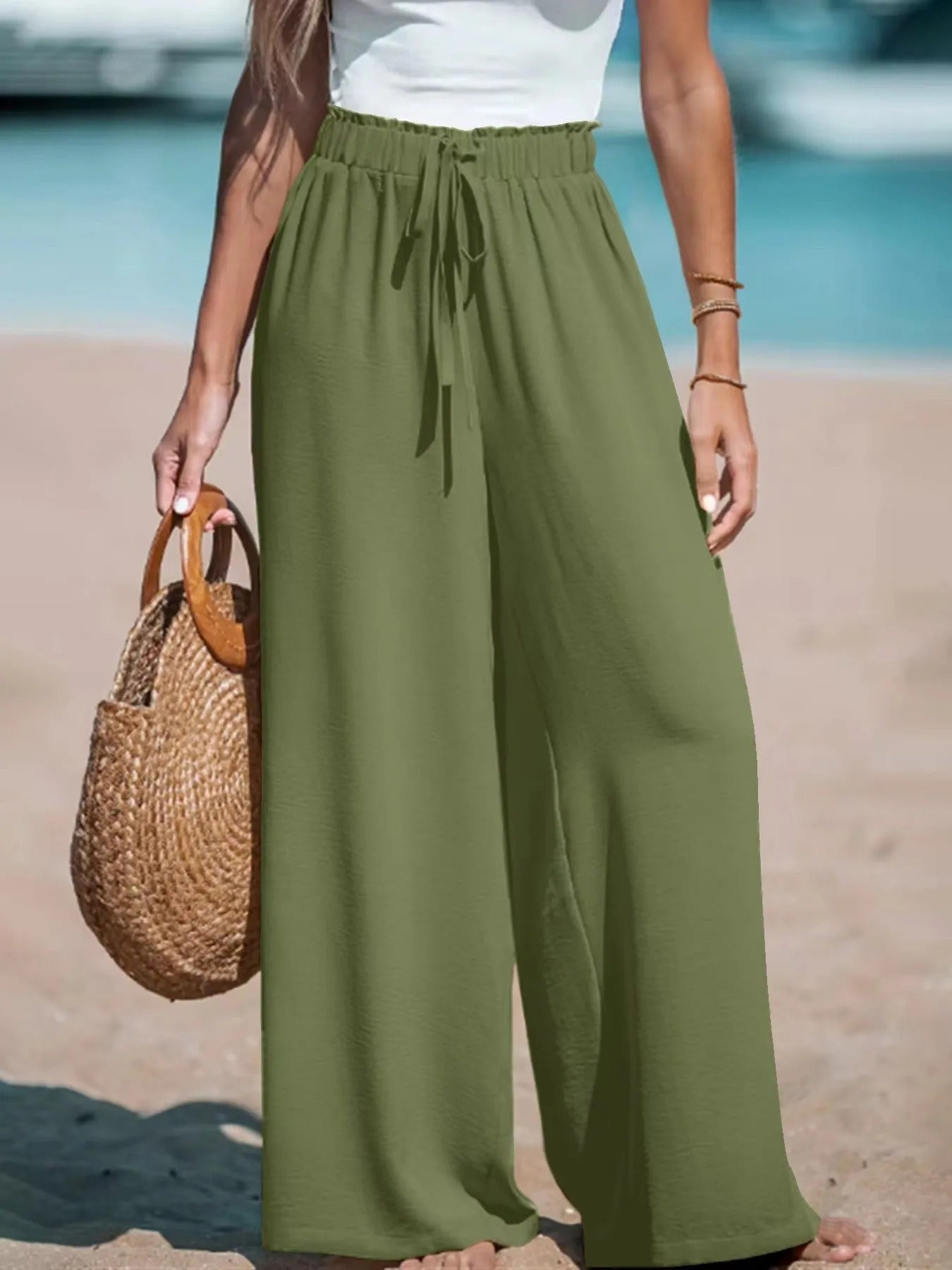 Women's Tie-Waist Palazzo Trousers – Wide-Leg Pants