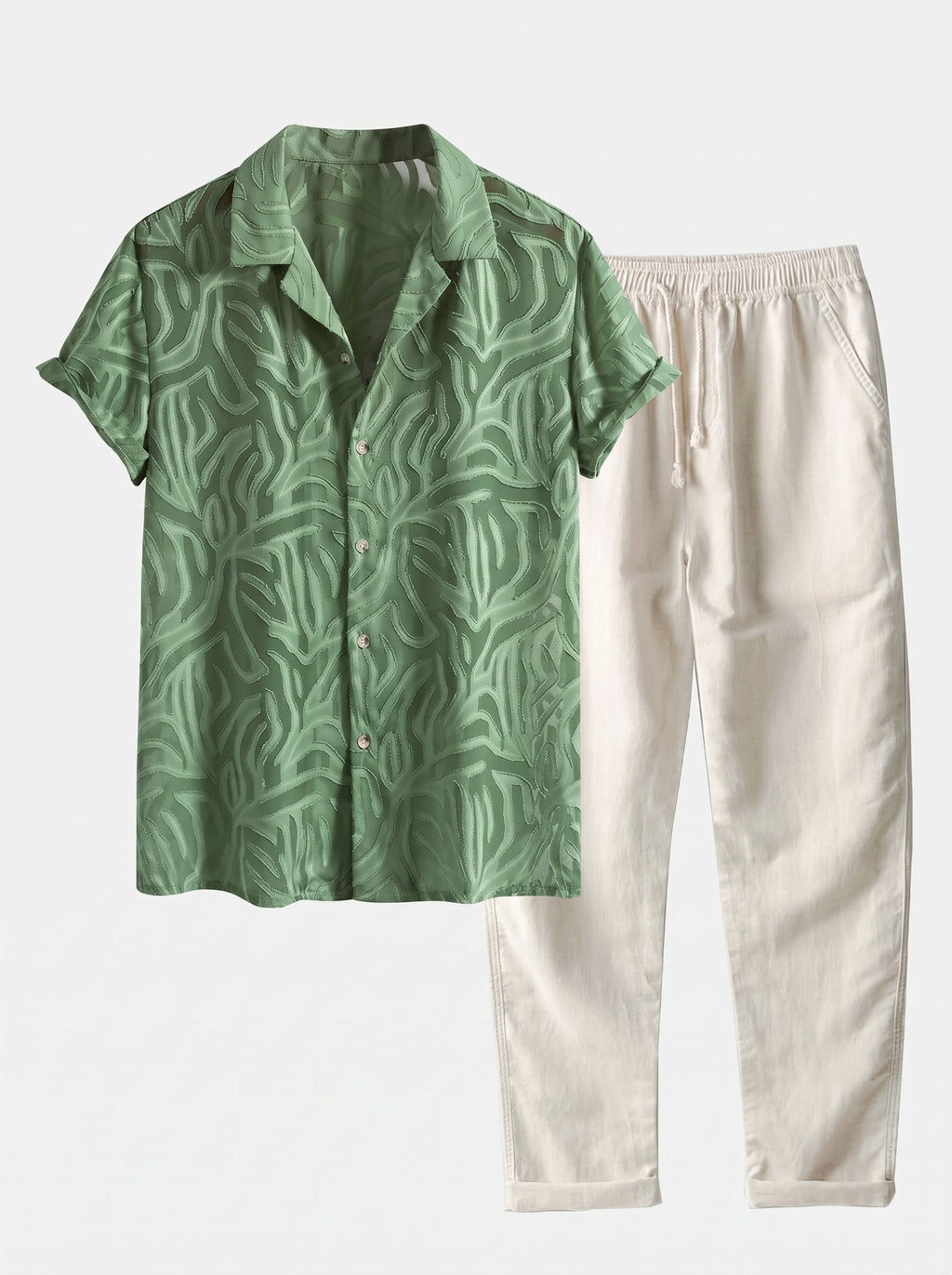 Men's Cuban Collar Summer Co Ord Textured Shirt Linen