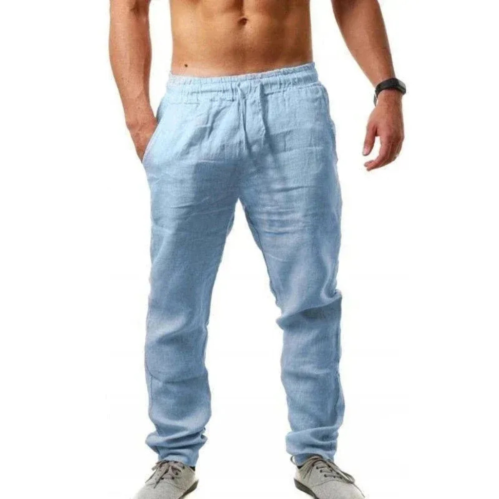Men's Lightweight Linen Drawstring Trousers Relaxed Summer Pants