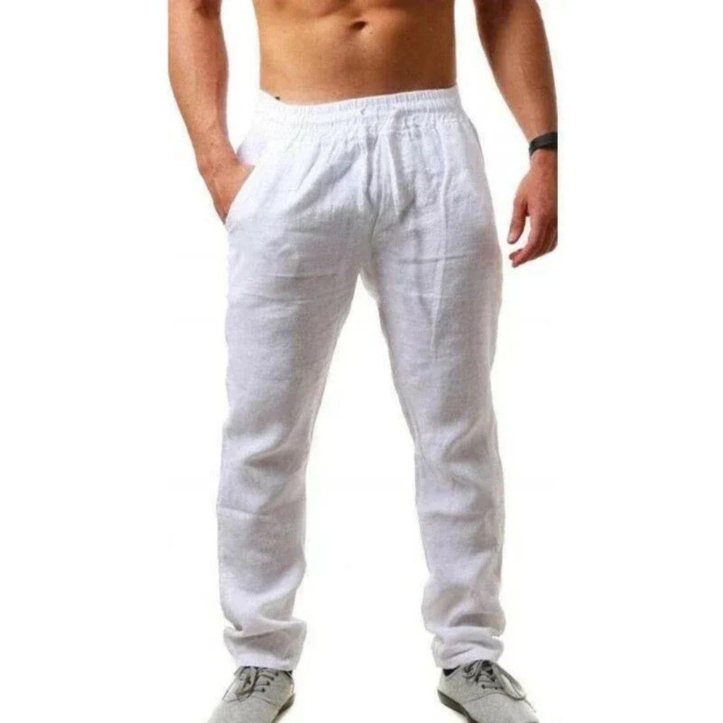 Men's Lightweight Linen Drawstring Trousers Relaxed Summer Pants