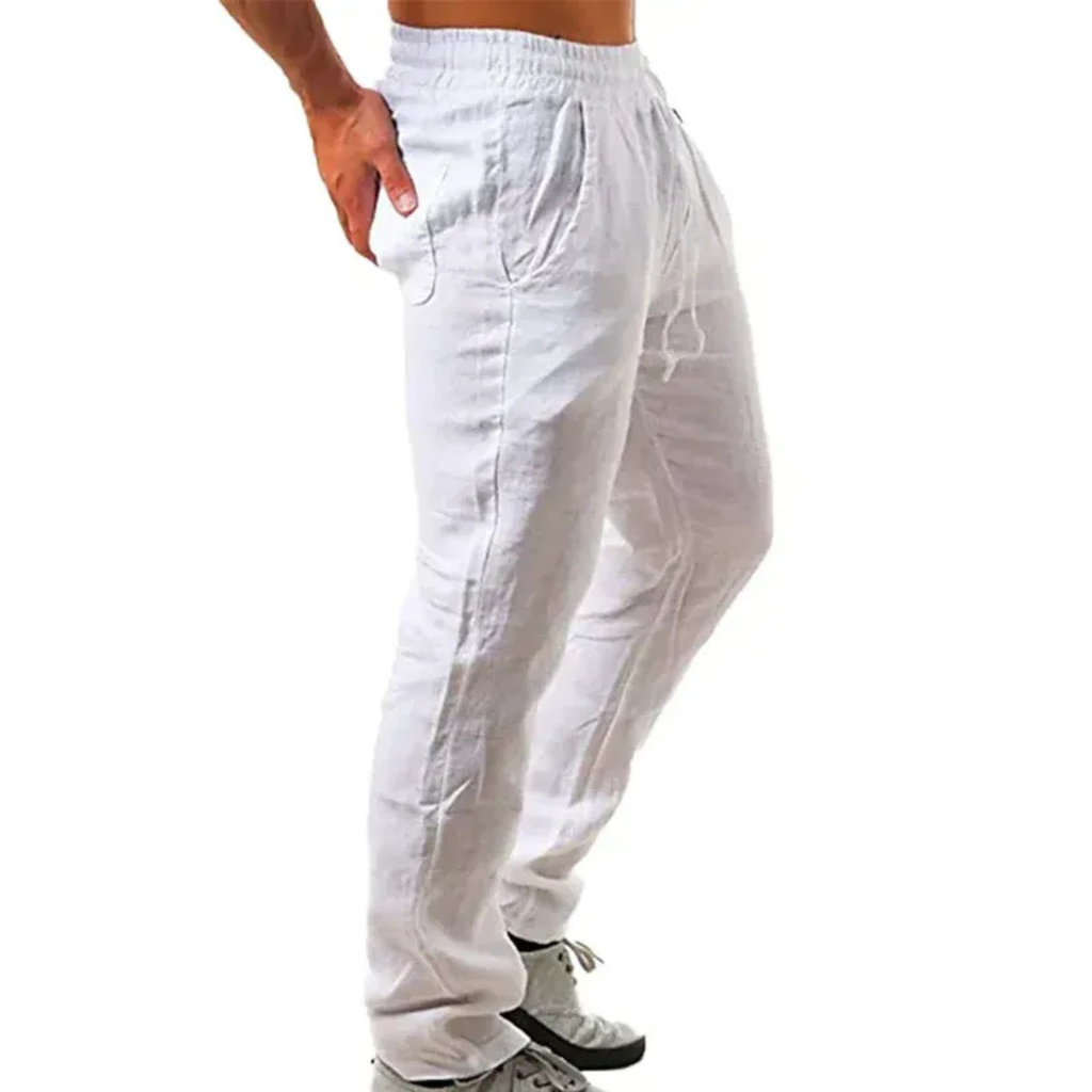 Men's Lightweight Linen Drawstring Trousers Relaxed Summer Pants