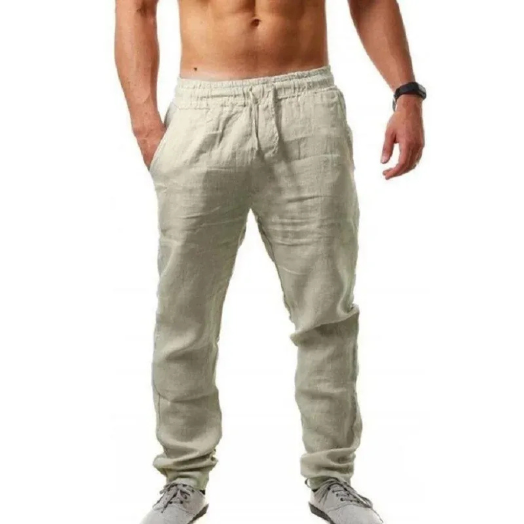 Men's Lightweight Linen Drawstring Trousers Relaxed Summer Pants
