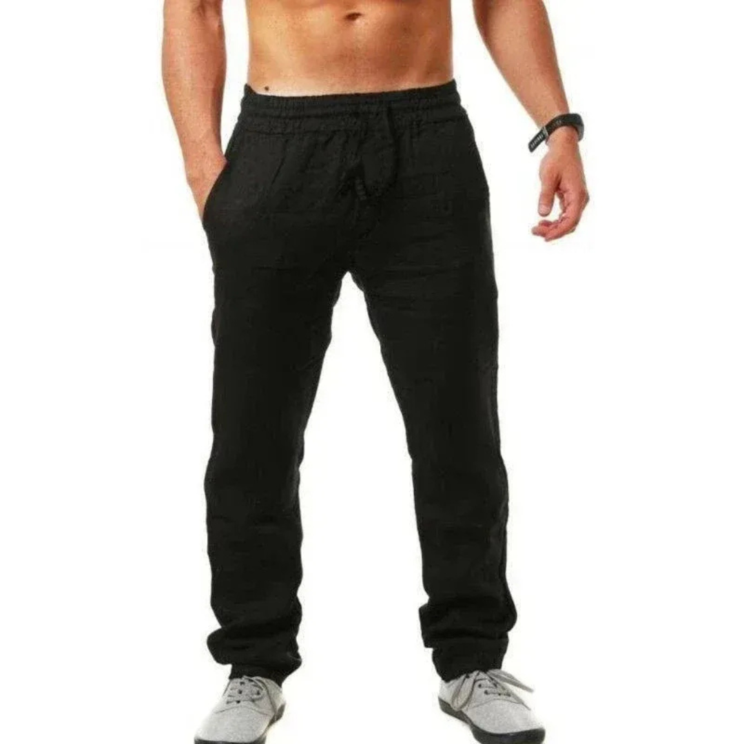 Men's Lightweight Linen Drawstring Trousers Relaxed Summer Pants