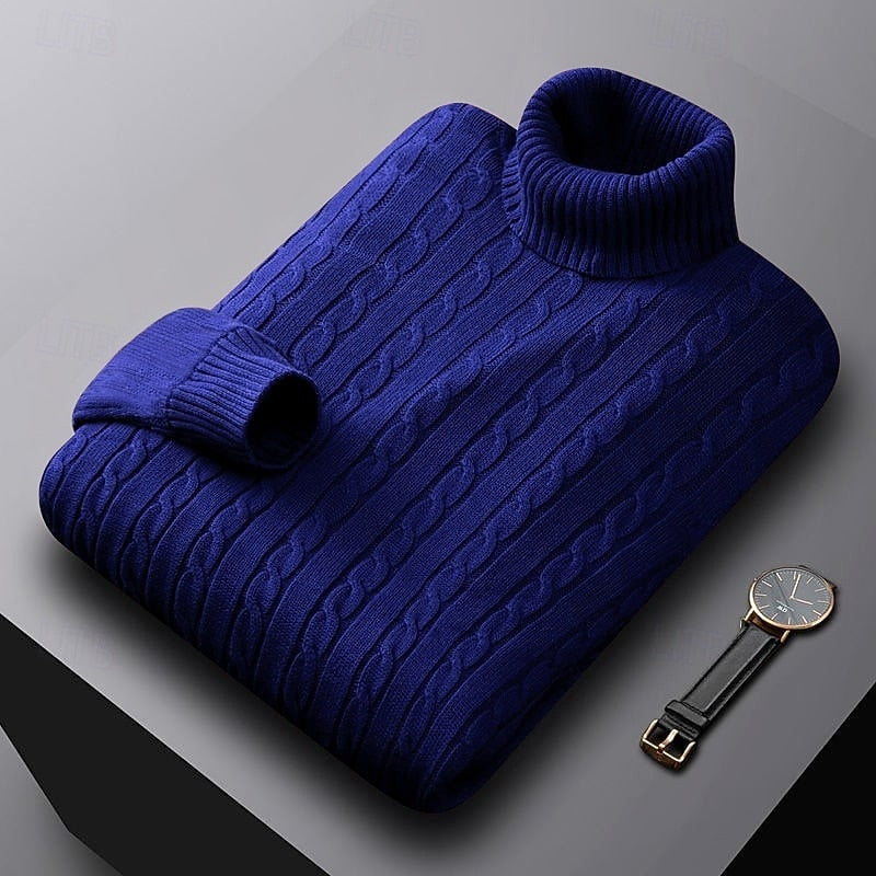 Men's Everyday Cable Turtleneck Sweater in a Regular Cut - Royal Blue