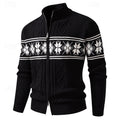 Women's Regular Fit Zip-Front Cardigan in Fair Isle Rib - Black