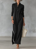 Women's Contrast Trim Collared Knit Maxi Dress - Black