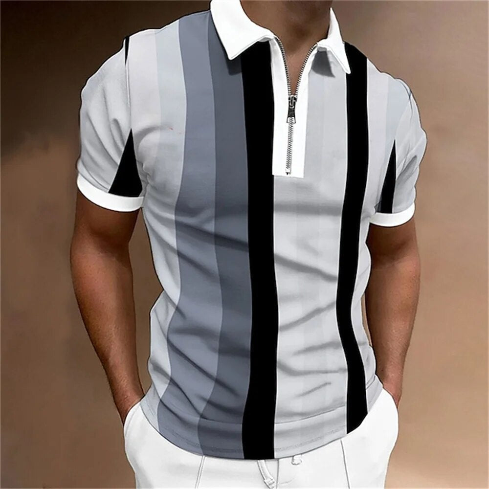 Men's Striped Polo Shirt Tailored Breathable Comfortable Stylish Casual