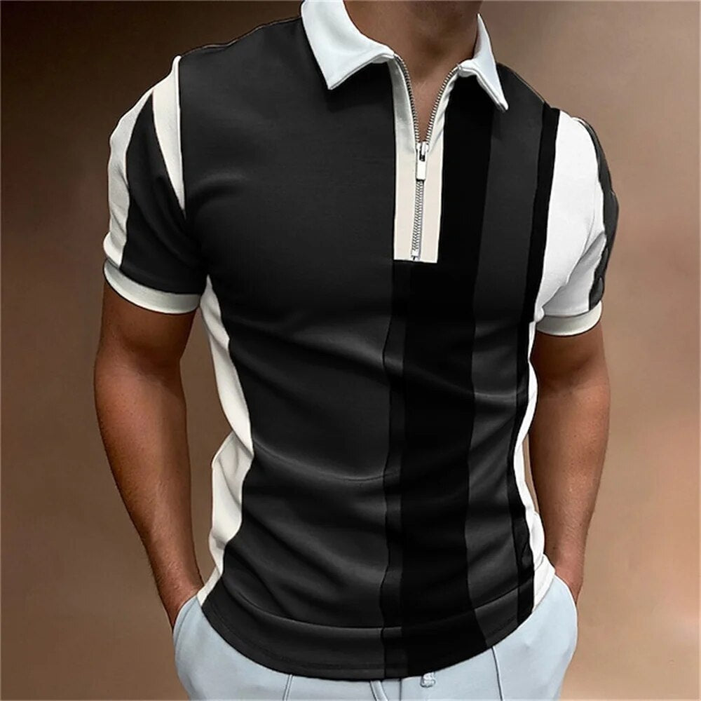 Men's Striped Polo Shirt Tailored Breathable Comfortable Stylish Casual