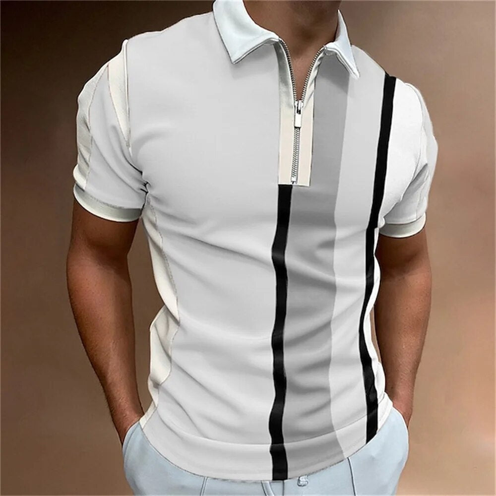 Men's Striped Polo Shirt Tailored Breathable Comfortable Stylish Casual