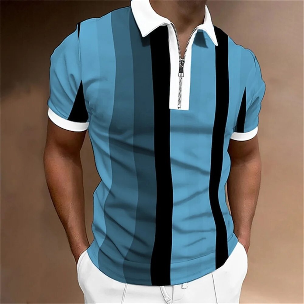 Men's Striped Polo Shirt Tailored Breathable Comfortable Stylish Casual