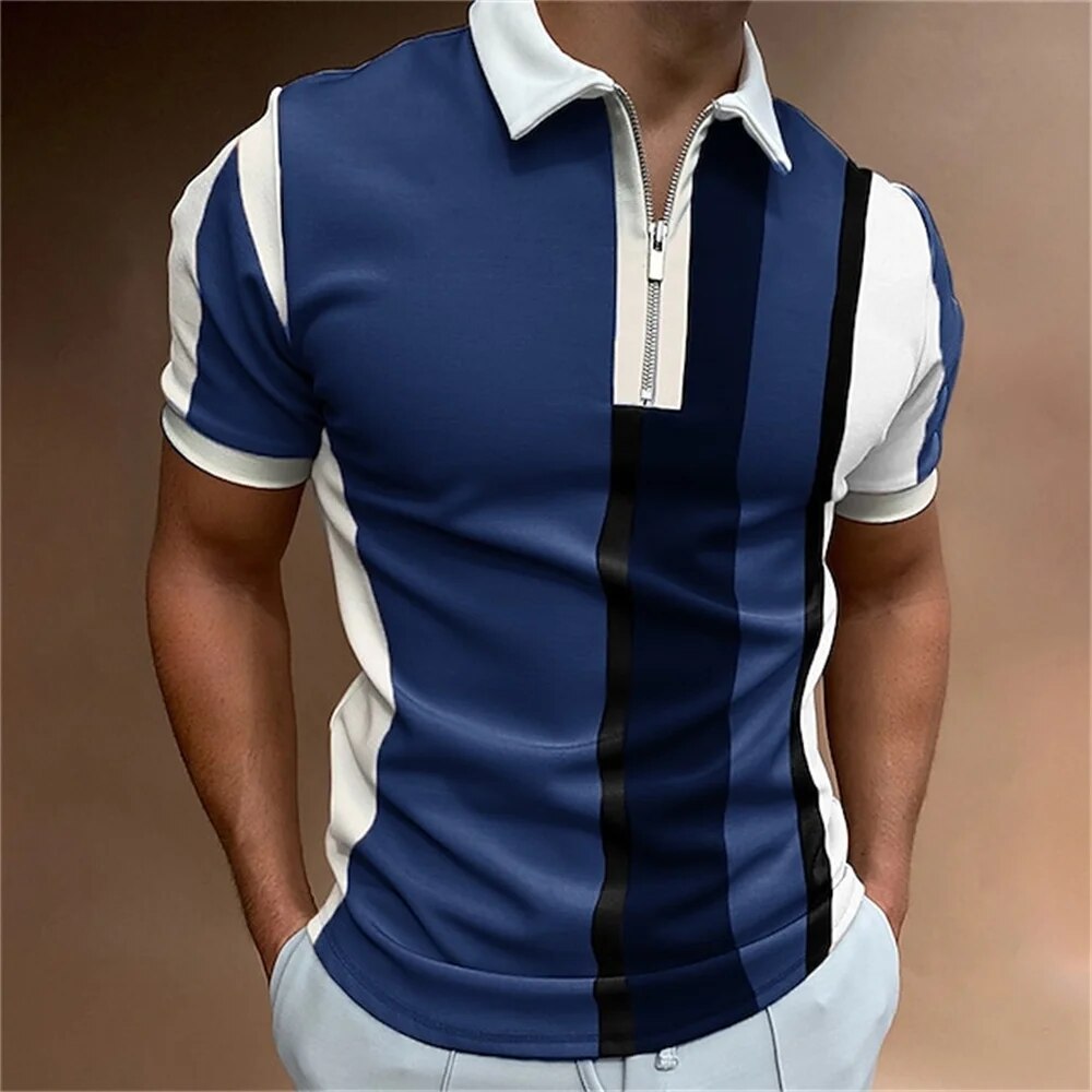 Men's Striped Polo Shirt Tailored Breathable Comfortable Stylish Casual