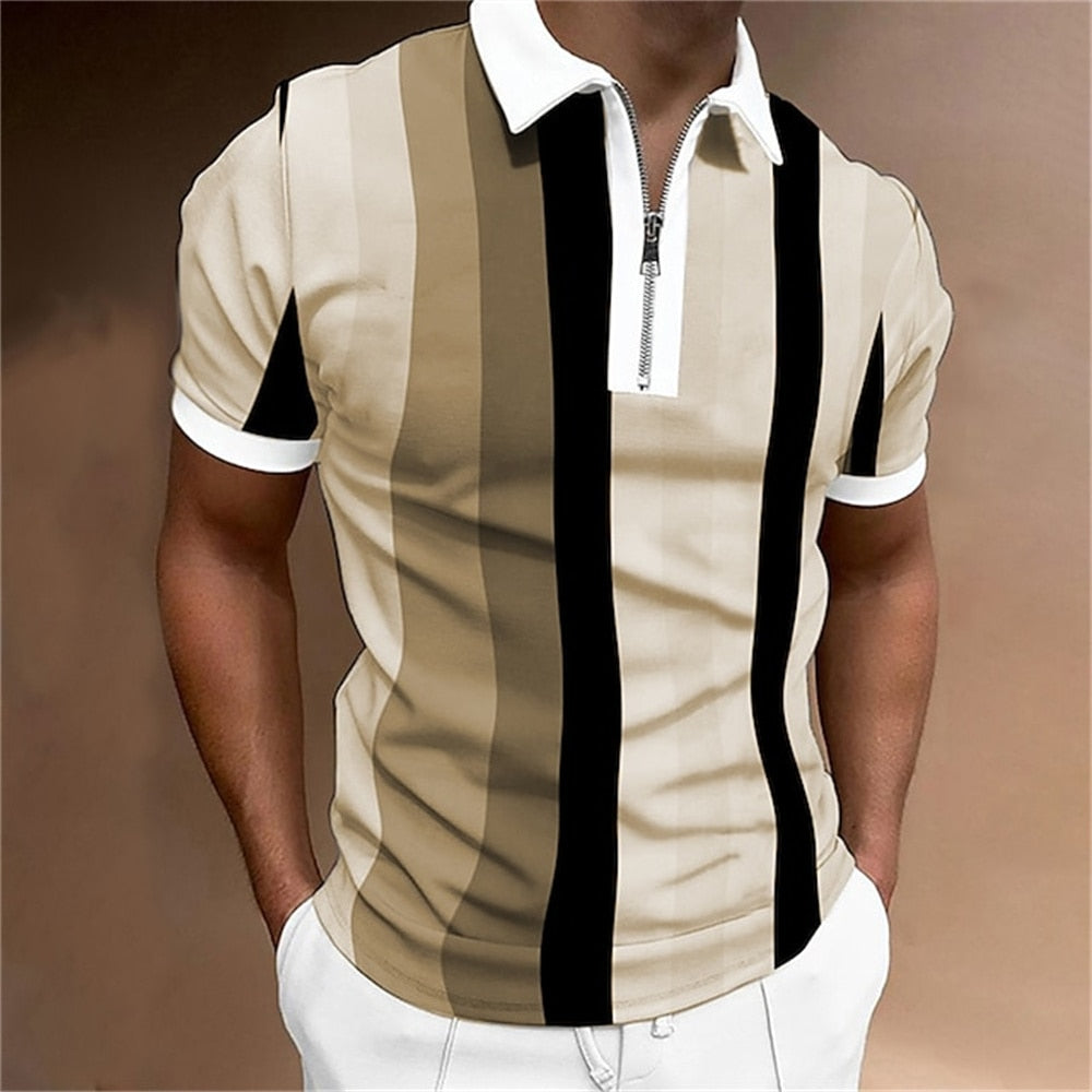 Men's Striped Polo Shirt Tailored Breathable Comfortable Stylish Casual