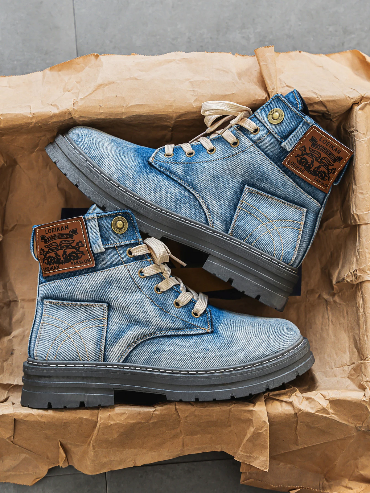 Men's Urban Denim Lace Up Boots With Chunky Sole