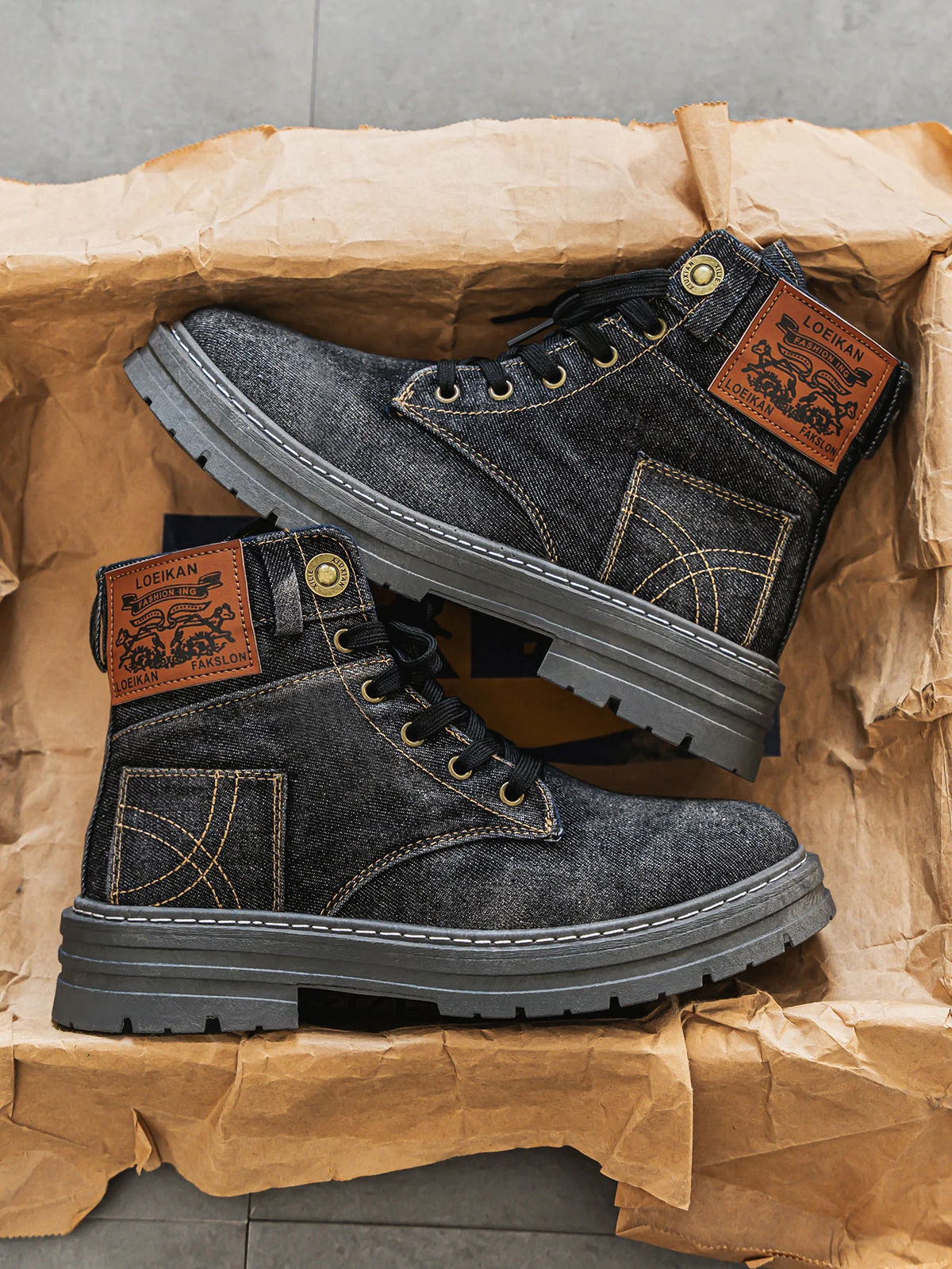 Men's Urban Denim Lace Up Boots With Chunky Sole