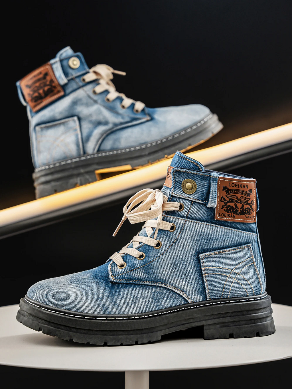 Men's Urban Denim Lace Up Boots With Chunky Sole