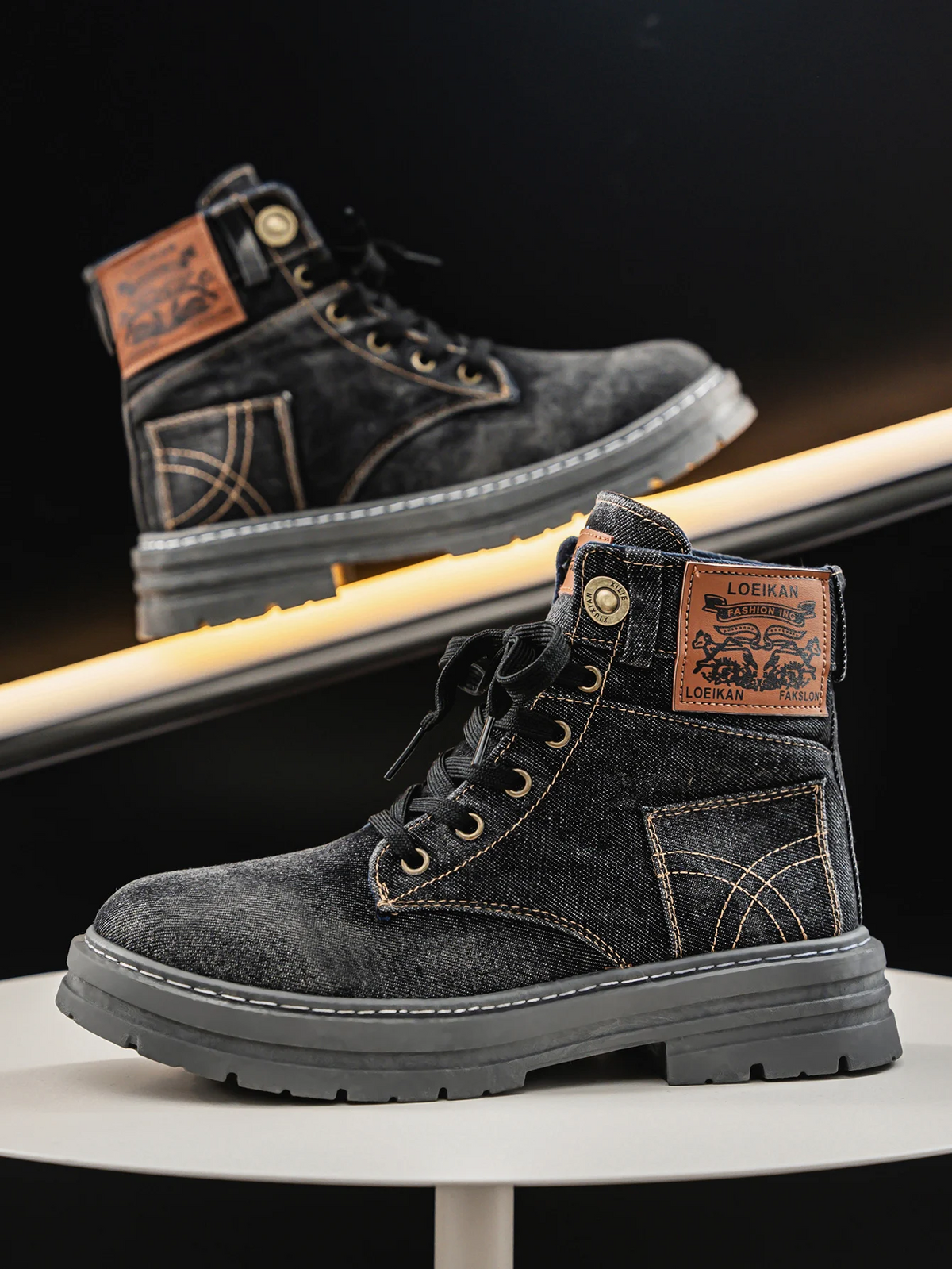 Men's Urban Denim Lace Up Boots With Chunky Sole