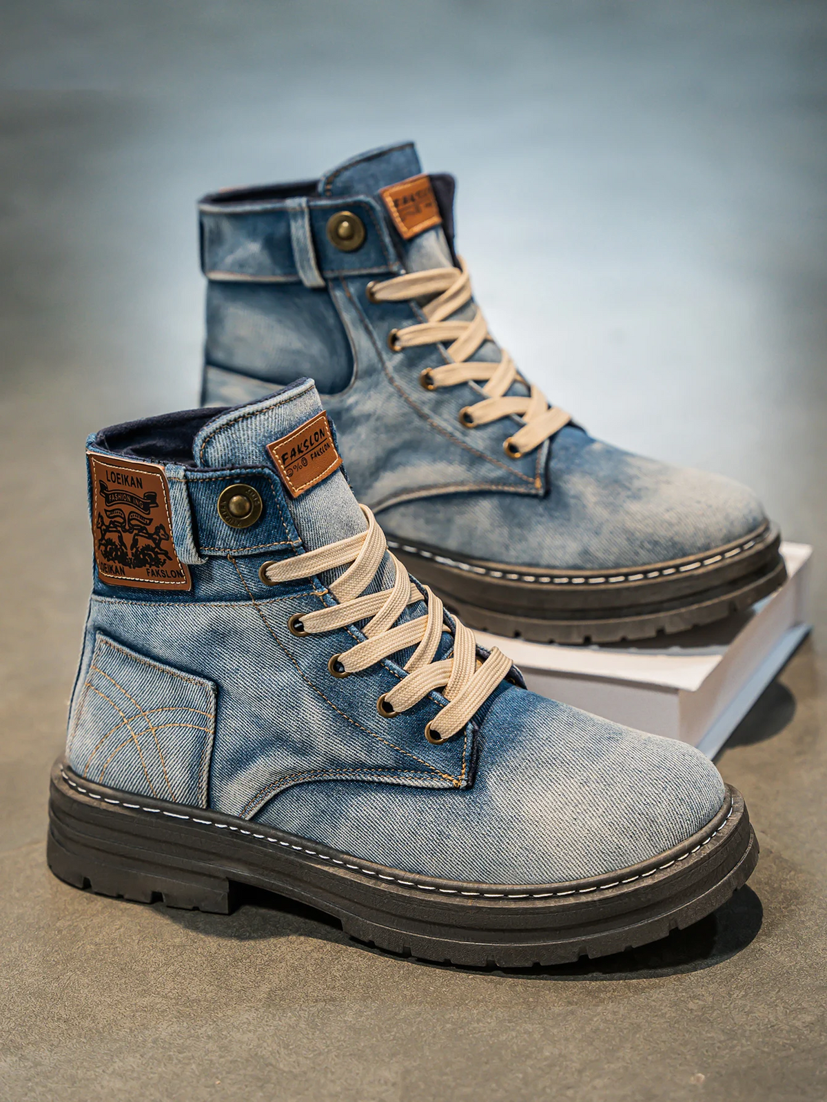 Men's Urban Denim Lace Up Boots With Chunky Sole