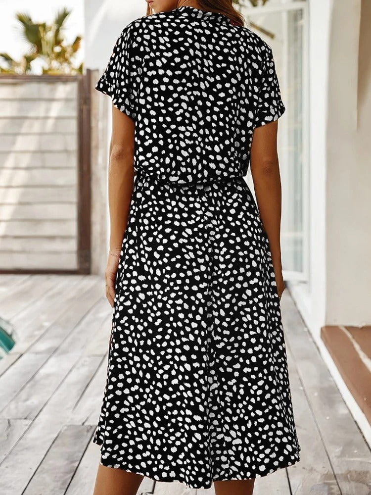 Women's Midi Summer Dress Adjustable Waist Lightweight Printed