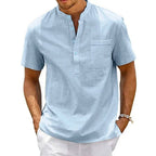 Men's Band Collar Short Sleeve Henley Shirt With Chest