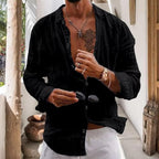 Men's Textured Button Front Long Sleeve Casual Shirt