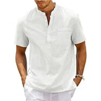 Men's Band Collar Short Sleeve Henley Shirt With Chest