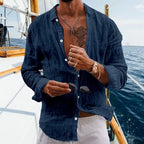 Men's Textured Button Front Long Sleeve Casual Shirt