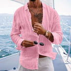Men's Textured Button Front Long Sleeve Casual Shirt