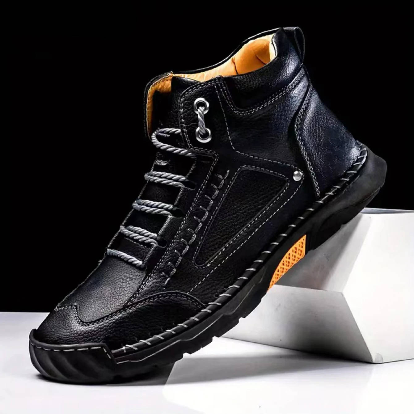 Men's Hand Stitched Ankle High Lace Up Outdoor Boots
