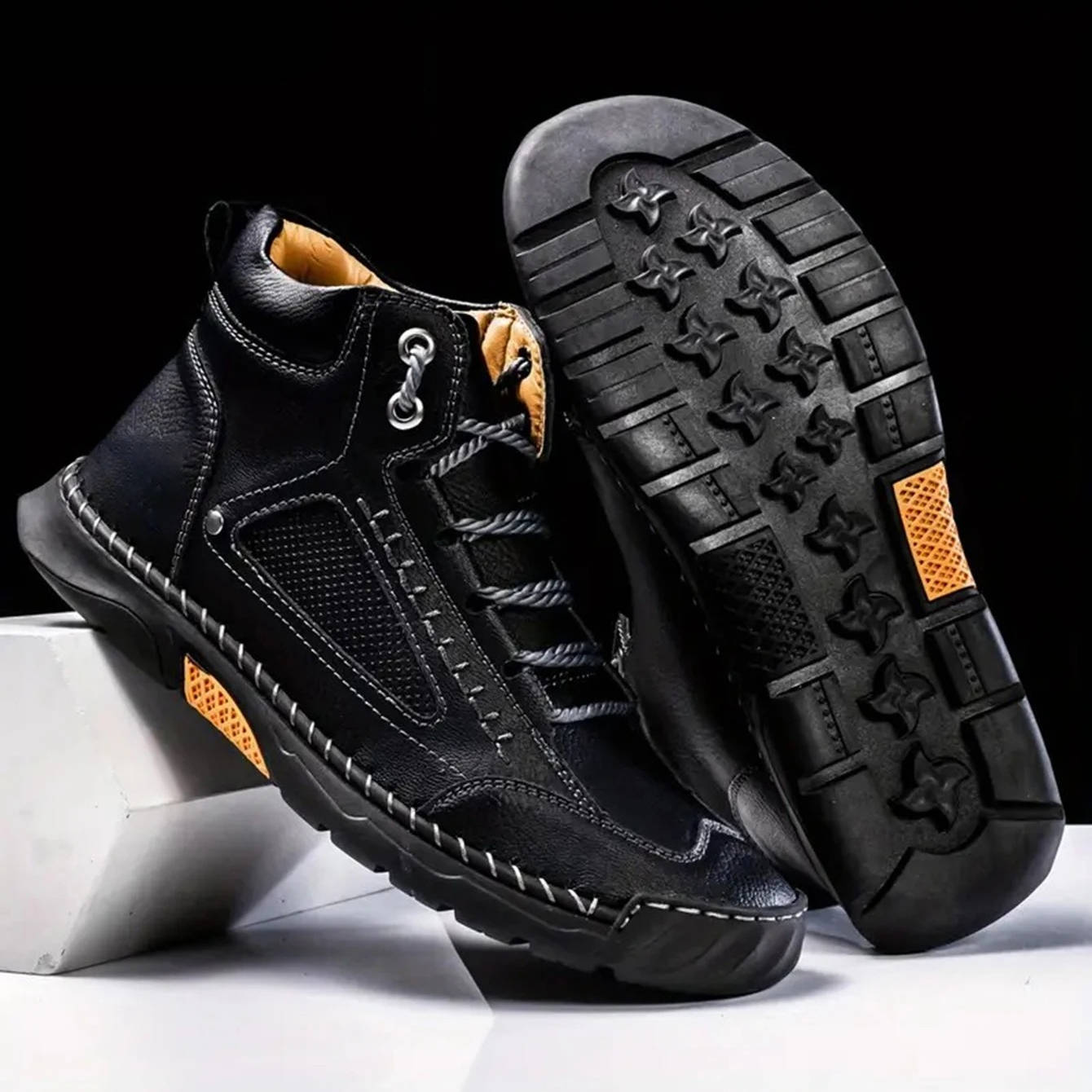 Men's Hand Stitched Ankle High Lace Up Outdoor Boots