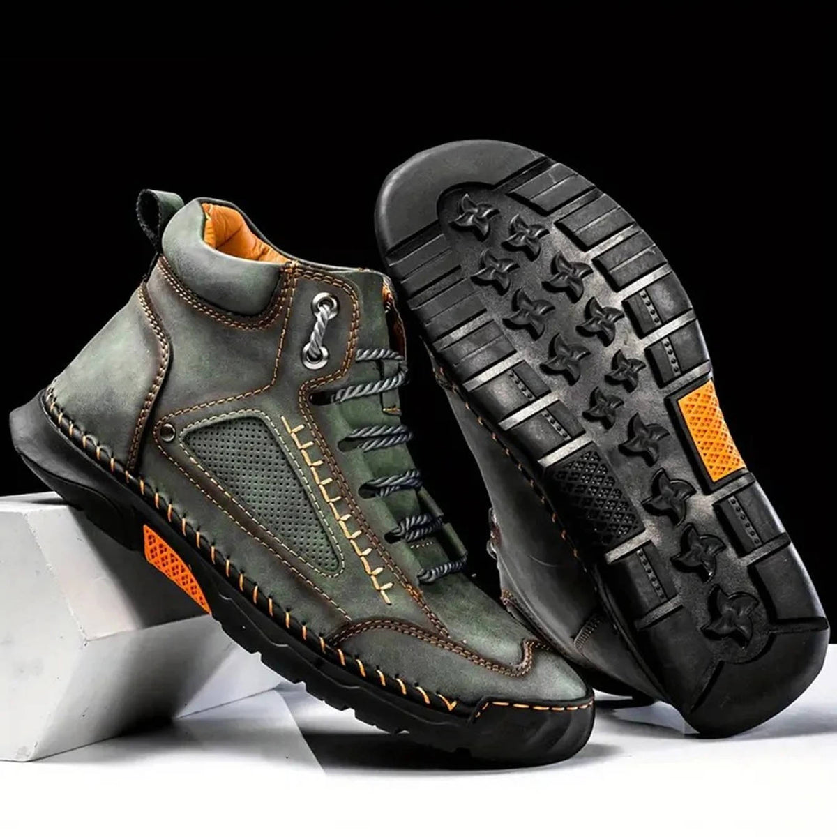 Men's Hand Stitched Ankle High Lace Up Outdoor Boots