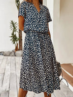 Women's Midi Summer Dress Adjustable Waist Lightweight Printed